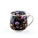 New bone china porcelain mug 430ml with strainer - black with patterns