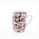 New bone china porcelain mug 360ml with strainer - white with flowers