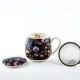 New bone china porcelain mug 430ml with strainer - black with patterns